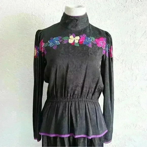 Mary McFadden silk 2 piece floral‎ print set size 4 - Picture 3 of 14